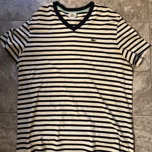 Lacoste navy and white striped short sleeve tee